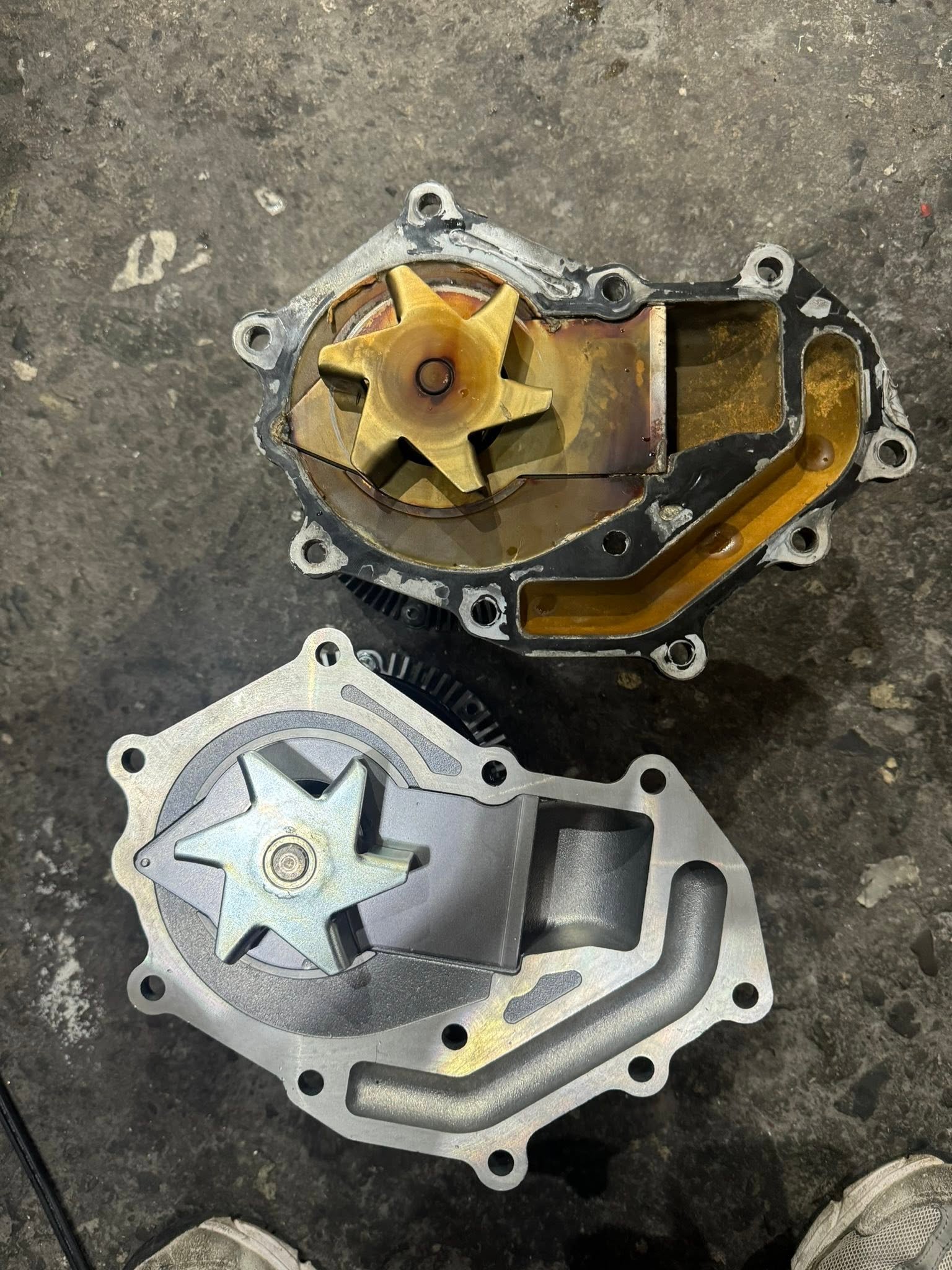 Old vs new water pump comparison